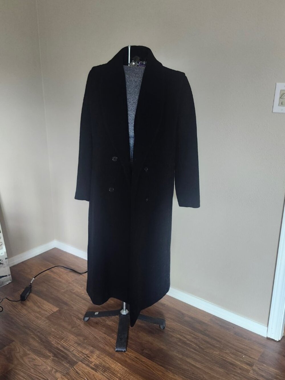 Vintage Pavilion Petite Black Wool Longline Coat Tailored Overcoat Size PL 12P